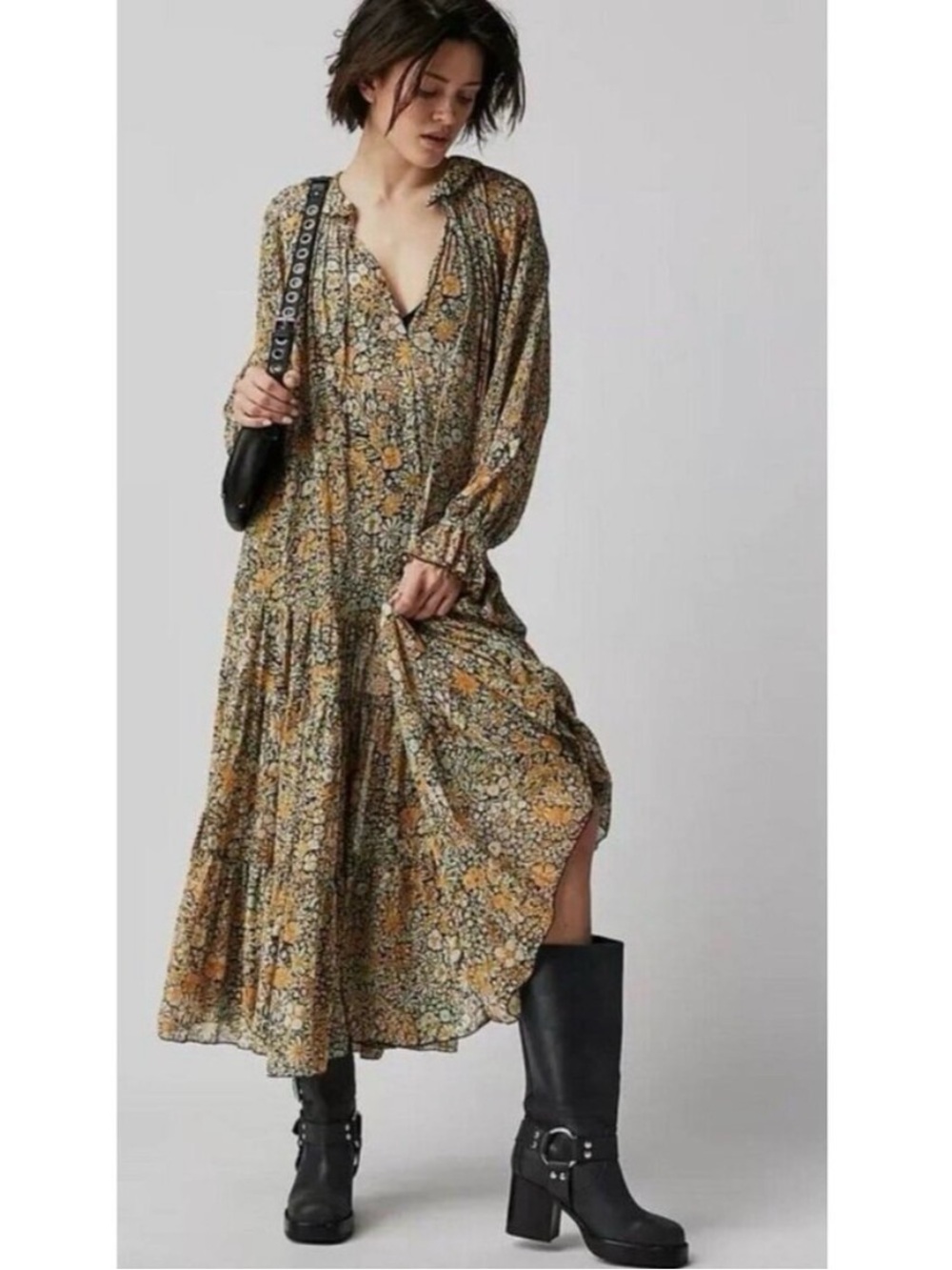 Free People Feeling Groovy Maxi Dress Floral Print Boho V-neck (M)